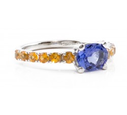 Anello tanzanite e zaffiri arancio in oro 18Kt