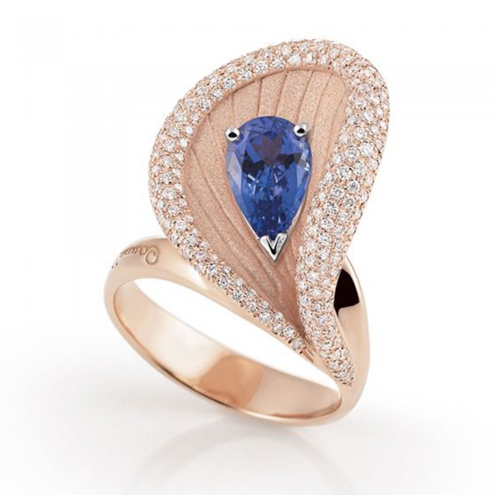 Anello Prestige con tanzanite e diamanti in oro rosa champagne 18Kt GAN3364P Annamaria Cammilli