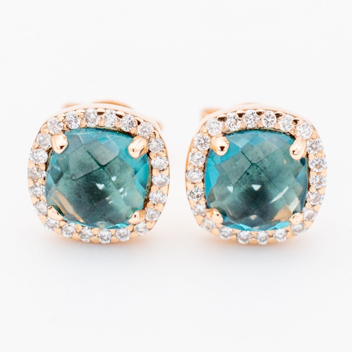 Orecchini topazio blu london e diamanti in oro rosa 18Kt - DIENNECI GIOIELLI