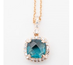 Girocollo pendente topazio blu london e diamanti Ct. 0,15 in oro rosa 18Kt