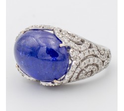 Anello tanzanite cabochon Ct.14,74 e diamanti in oro 18Kt