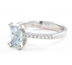 Anello Acquamarina e Diamanti ct. 0,26 in oro 18Kt