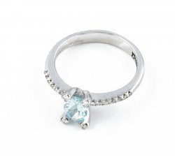 Anello Acquamarina e Diamanti ct. 0,26 in oro 18Kt