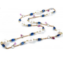 Collana perle cianite e zaffiri in oro 18Kt collezione Cannes