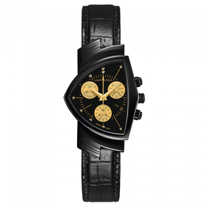 Hamilton ventura L chrono quartz black & gold H24402730