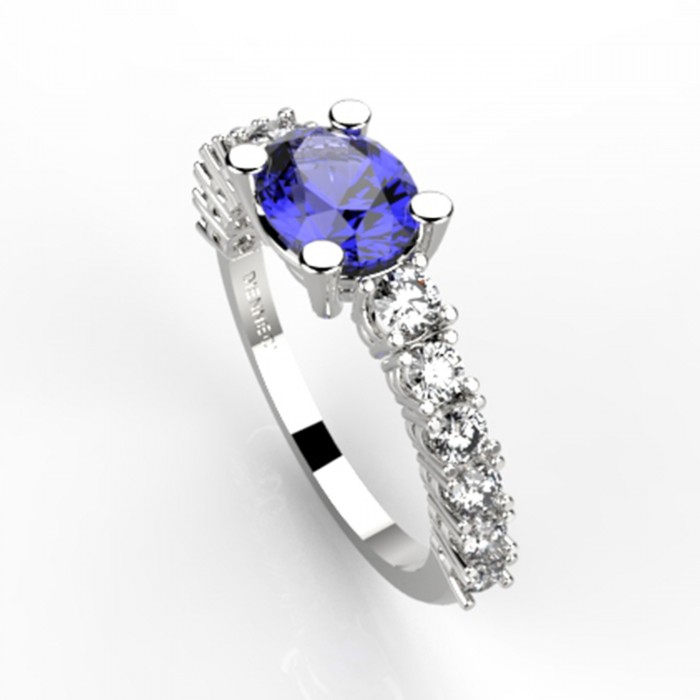 Anello tanzanite e diamanti in oro 18Kt