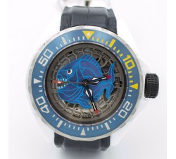 Zannetti Scuba Art Piranha High Tech Ceramic Blue Skeleton Dial