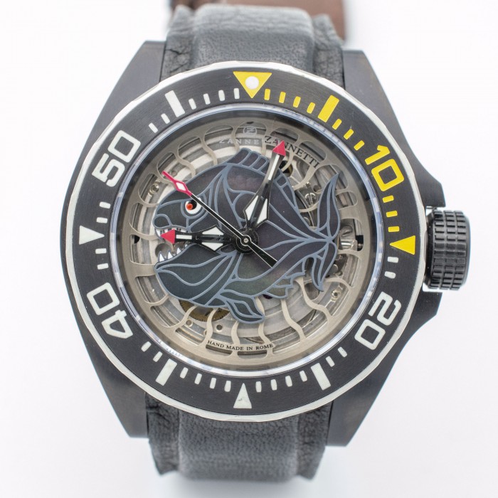 Zannetti Scuba Art Piranha Mid-size Black Skeleton Dial PVD