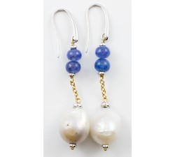 Orecchini pendenti tanzanite e perle in oro 18Kt collezione Paris