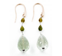 Orecchini pendenti tormaline e Quarzo verde con gambo in oro rosa 18kt - DIENNECI GIOIELLI