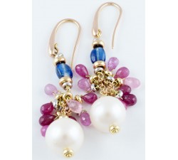 Orecchini perle cianite e zaffiri in oro 18Kt collezione Cannes