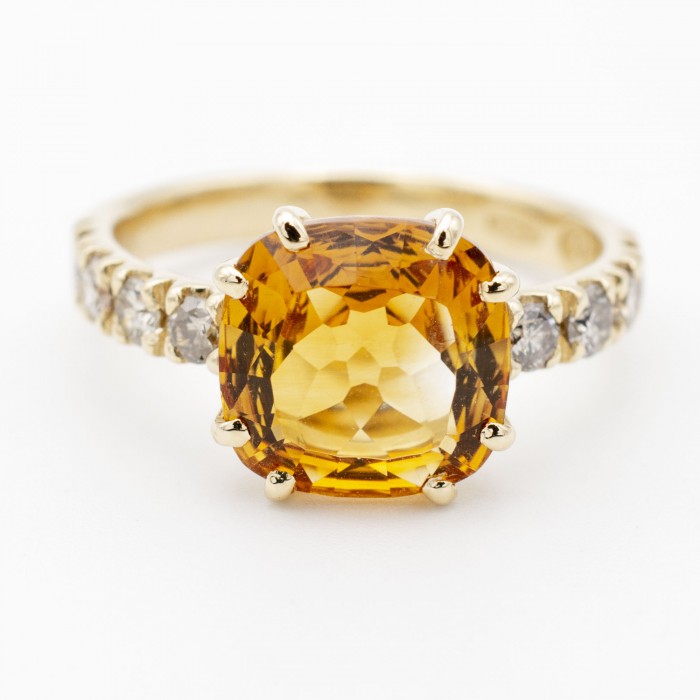 Anello Citrino e diamanti light brown in oro 18Kt - DIENNECI GIOIELLI
