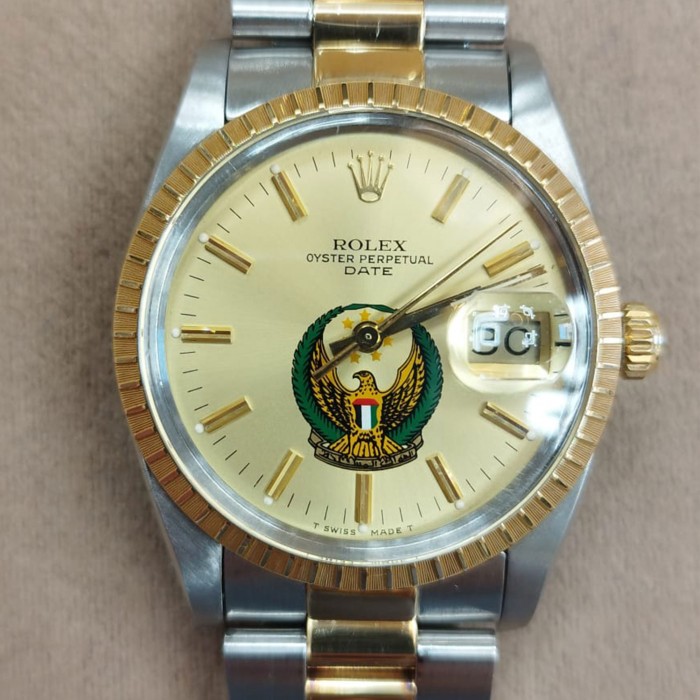 Rolex Oyster Perpetual Date Ref. 15053 UAE EAGLE EMIRATES LOGO MILITARY SEVEN STARS CREST.