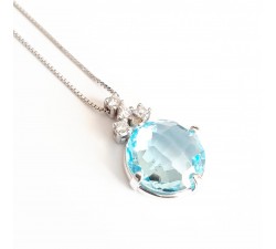 Girocollo pendente topazio azzurro e diamanti Ct. 0,10 in oro 18Kt