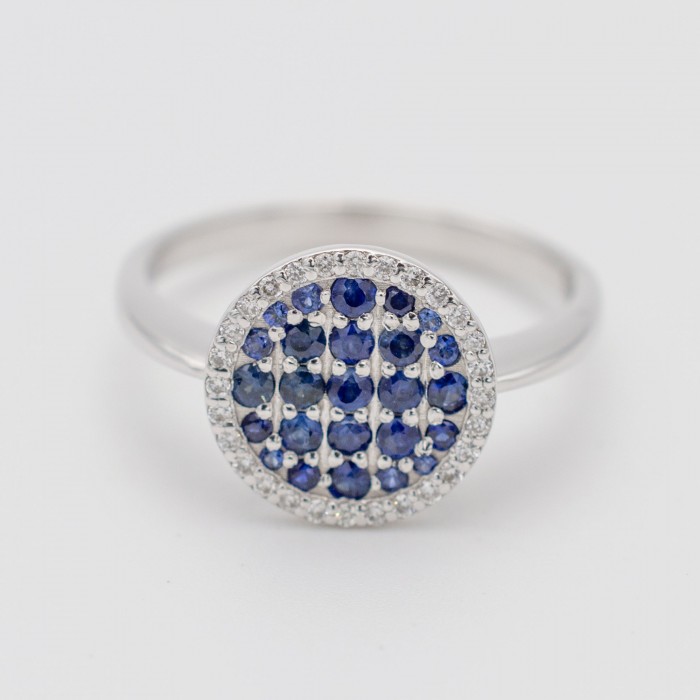 Anello a bottone zaffiri blu e diamanti in oro 18Kt - DIENNECI GIOIELLI