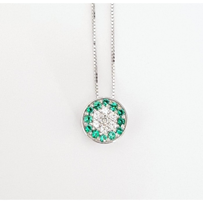 Girocollo pendente bottone tsavorite e diamanti Ct. 0,10 in oro 18Kt - Dienneci Gioielli