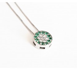 Girocollo pendente bottone tsavorite e diamanti Ct. 0,10 in oro 18Kt