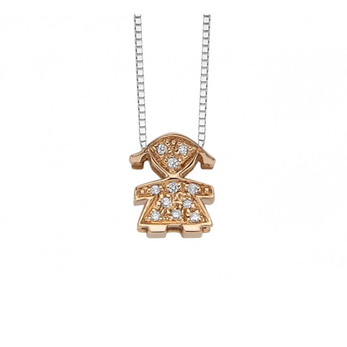 Pendente in oro rosso 18Kt bimba con diamanti ct 0,03  DHPF7235.003 DonnaOro Luce