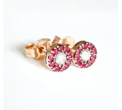 Orecchini bottone rubini Ct. 0,20 e diamanti Ct.0,16 in oro 18Kt