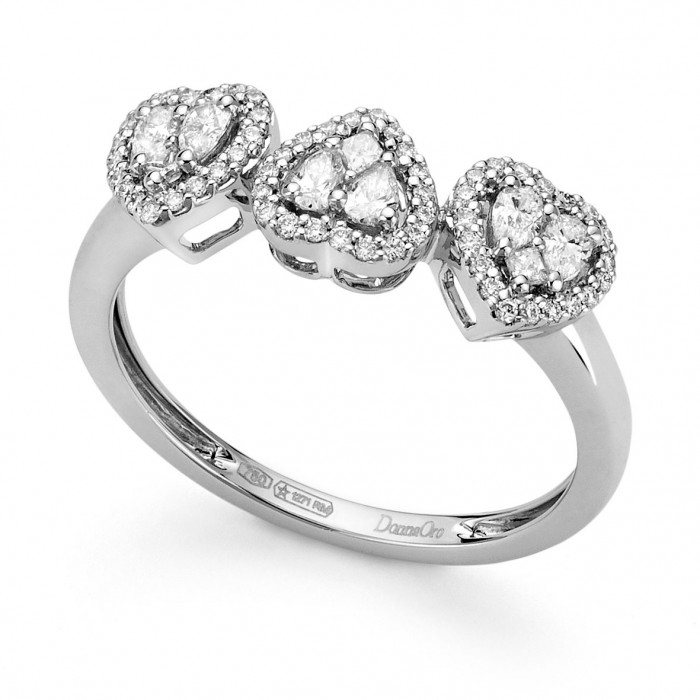 Anello trilogy cuori con diamanti in oro bianco 18Kt DFAF9100.044 DonnaOro Jewels