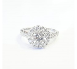 anello solitario oro bianco 18kt con ghiera diamanti