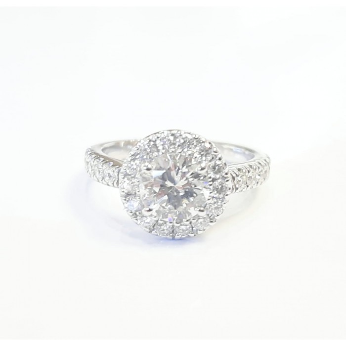 Anello Solitario CT 0,85 con Ghiera Diamanti CT 0,46 in Oro 18kt - DIENNECI GIOIELLI