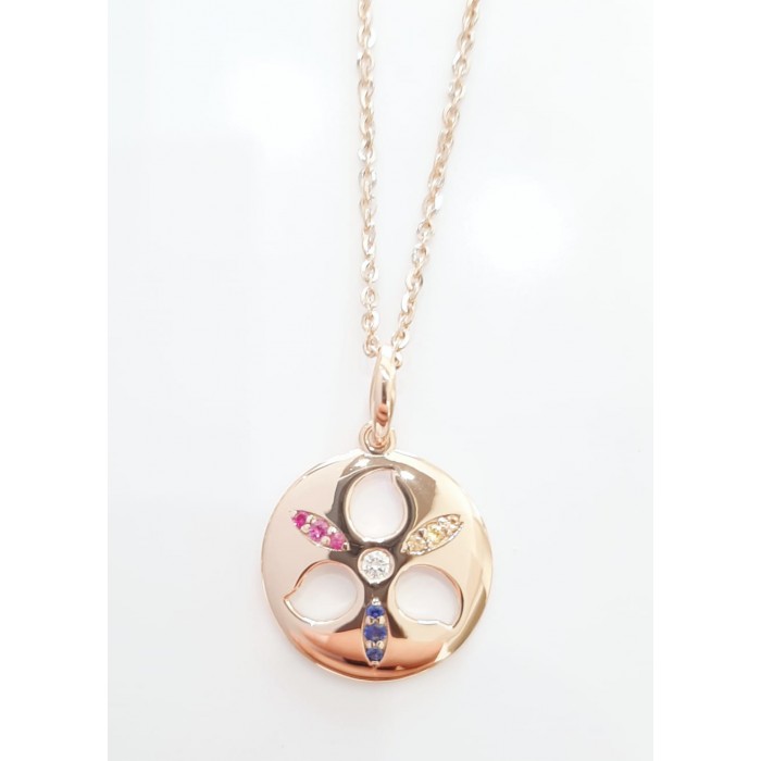 Ciondolo fantasia con diamanti e zaffiri in oro 18Kt - Dienneci Gioielli