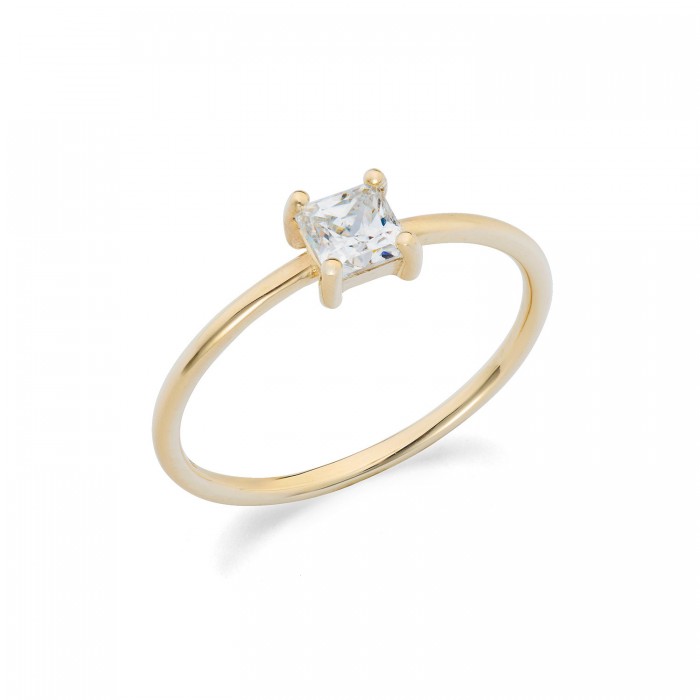 Anello in oro giallo 9Kt con zircone taglio princess KAAZ 020 Ambrosia Anello in oro giallo 9Kt con zircone taglio princess KAAZ 020 Ambrosia