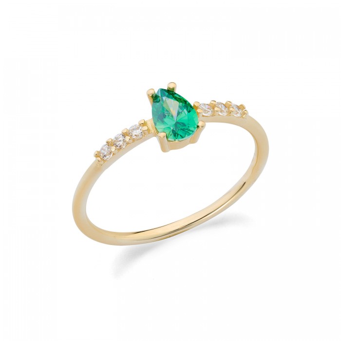Anello in oro giallo 9Kt con zirconi bianchi e verde taglio goccia KAAZ 021 Ambrosia Anello in oro giallo 9Kt con zirconi bianchi e verde taglio goccia KAAZ 021 Ambrosia