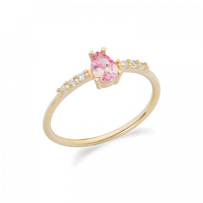 Anello in oro giallo 9Kt con zirconi bianchi e rosa taglio goccia KAAZ 022 Ambrosia Anello in oro giallo 9Kt con zirconi bianchi e rosa taglio goccia KAAZ 022 Ambrosia