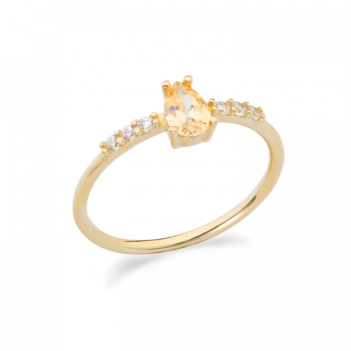 Anello in oro giallo 9Kt con zirconi bianchi e giallo taglio goccia KAAZ 023 Ambrosia Anello in oro giallo 9Kt con zirconi bianchi e giallo taglio goccia KAAZ 023 Ambrosia