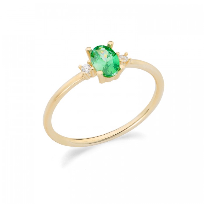 Anello in oro giallo 9Kt con zirconi bianchi e verde taglio ovale KAAZ 024 Ambrosia Anello in oro giallo 9Kt con zirconi bianchi e verde taglio ovale KAAZ 024 Ambrosia