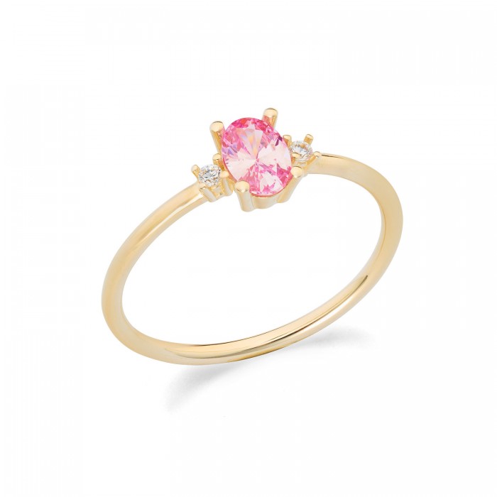 Anello in oro giallo 9Kt con zirconi bianchi e rosa taglio ovale KAAZ 025 Ambrosia Anello in oro giallo 9Kt con zirconi bianchi e rosa taglio ovale KAAZ 025 Ambrosia