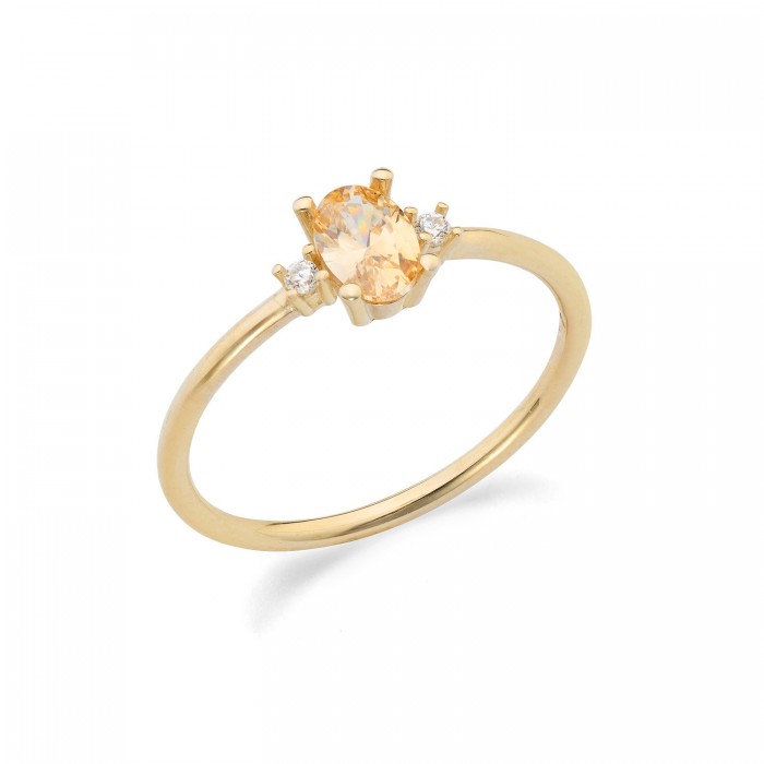 Anello in oro giallo 9Kt con zirconi bianchi e giallo taglio ovale KAAZ 026 Ambrosia Anello in oro giallo 9Kt con zirconi bianchi e giallo taglio ovale KAAZ 026 Ambrosia