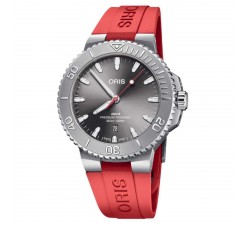 Oris Aquis Date Relief quadrante grigio 43,5 mm con cinturino rosso