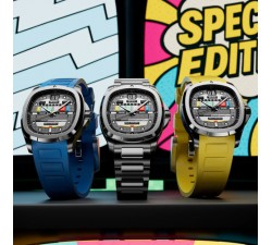 Bracciale acciaio e cinturini giallo/blu Mido Multifort TV Big Date S01E02