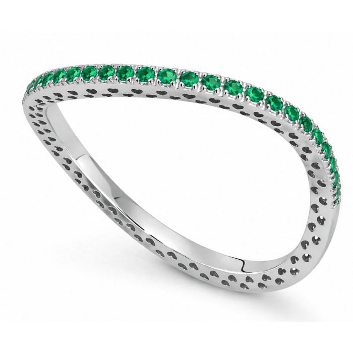 Anello fedina ondulata in oro bianco 18Kt con smeraldi ct 0,15 della collezione Passione DAE12800 DonnaOro Jewels