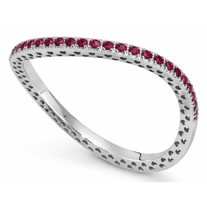 Anello fedina ondulata in oro bianco 18Kt con rubini ct 0,20 della collezione Passione DAR12800 DonnaOro Jewels