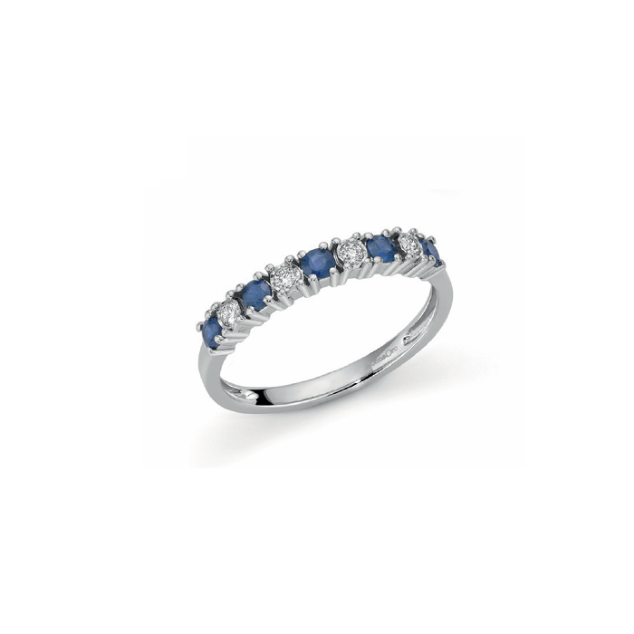 Anello veretta Oro bianco 9Kt con diamanti naturali Ct 0,08 e zaffiri Ct 0,35 OAZ12414.008 OroGioia