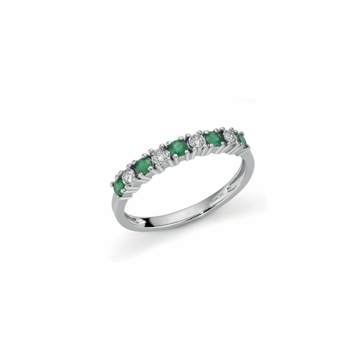 Anello veretta Oro bianco 9Kt con diamanti naturali Ct 0,08 e smeraldi Ct 0,25 OAE12414.008 OroGioia