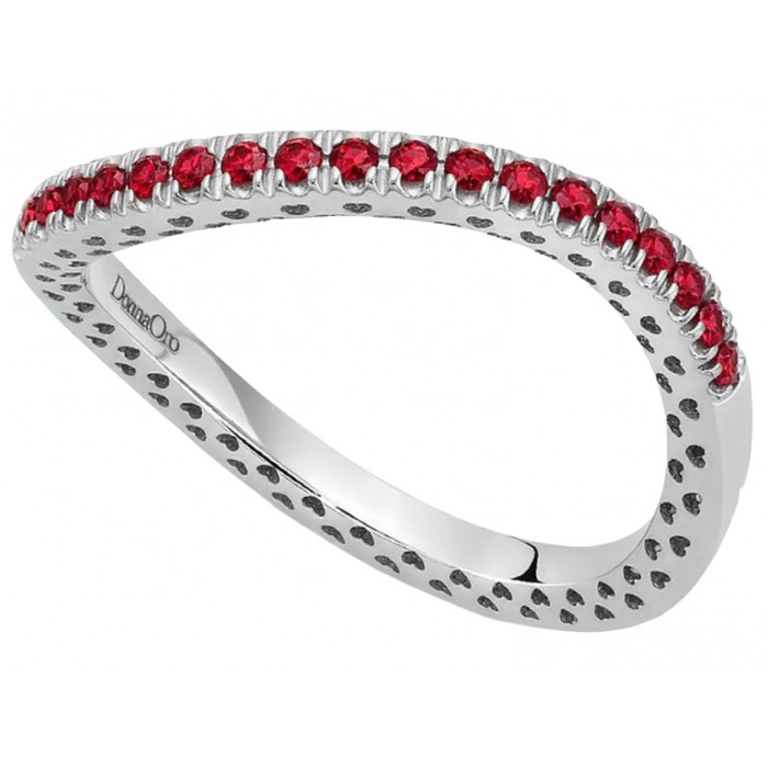 Anello fedina ondulata in oro bianco 18Kt con rubini ct 0,35 della collezione Passione DAR12801 DonnaOro Jewels