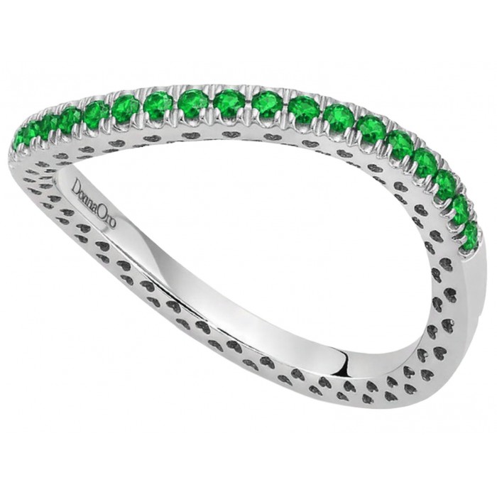 Anello fedina ondulata in oro bianco 18Kt con smeraldi ct 0,23 della collezione Passione DAE12801 DonnaOro Jewels