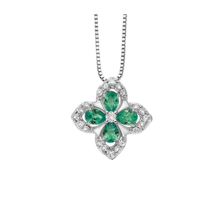 Pendente in oro bianco 18Kt con diamanti e Smeraldi LPE12979.005 DonnaOro Luce