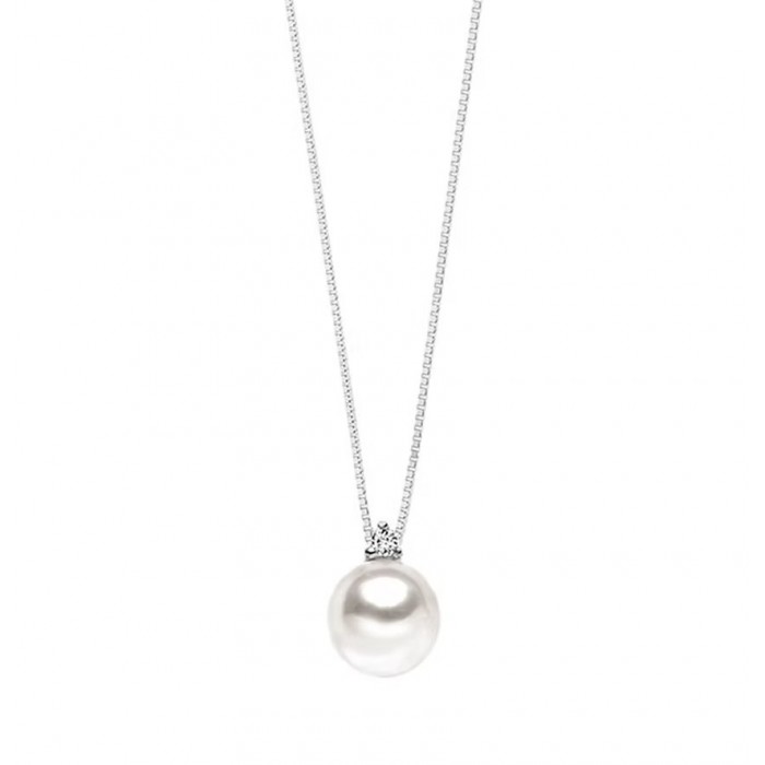 Girocollo in Oro 18Kt Diamante e Perla GLP 586 COMETE GIOIELLI