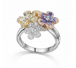 Anello Primavera fiori con diamanti tanzanite e acquamarina in oro 18Kt R5438AB4 Piero Milano Gioielli