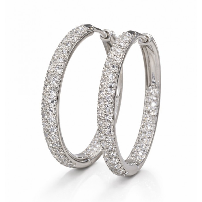 Orecchini a Cerchio in Oro Bianco con Diamanti 4,50 ct - Dienneci Gioielli