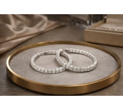 Orecchini a Cerchio in Oro Bianco con Diamanti 1,60 ct - Dienneci Gioielli