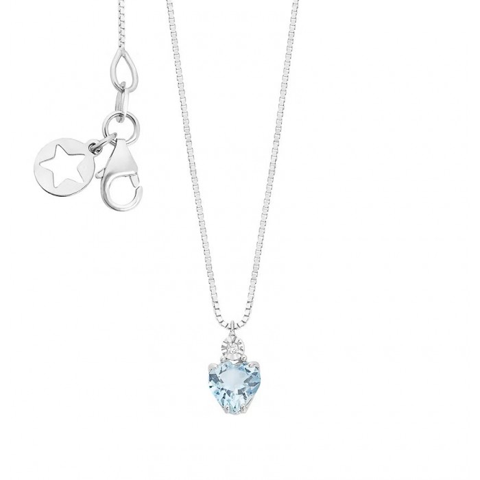 Girocollo in Oro Bianco 9Kt con Acquamarina Cuore e Diamante – Ref. KGLQ 003 COMETE GIOIELLI