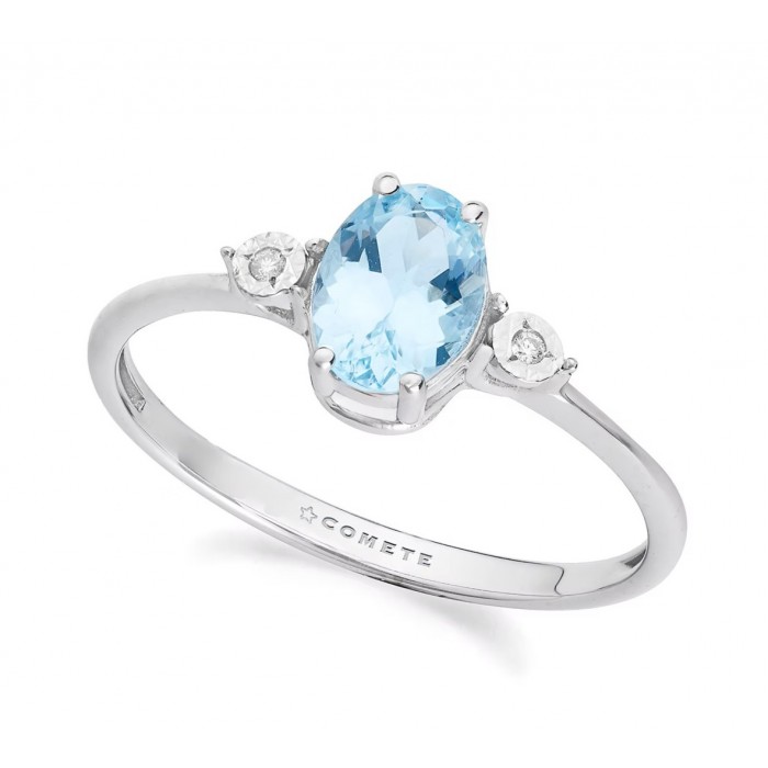 Anello in Oro Bianco 9Kt con Acquamarina Ovale e Diamanti – Ref. KANQ 001 COMETE GIOIELLI