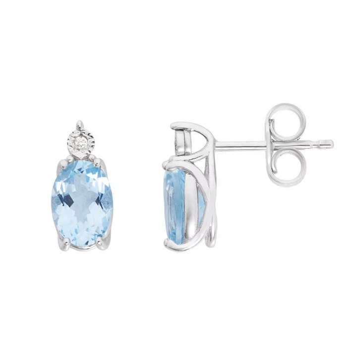 Orecchini in Oro 9Kt Diamanti e Acquamarina Ovale KORQ 001 COMETE GIOIELLI